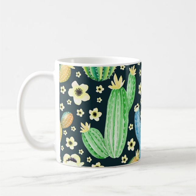 Blommönstret Succulents Watercolor Cactus Kaffemugg (Vänster)