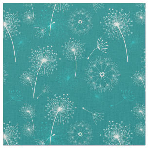 Blommönstret Summer Dandelions Teal and White Tyg