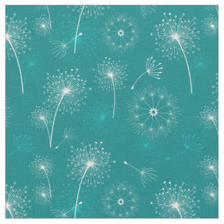 Blommönstret Summer Dandelions Teal and White Tyg