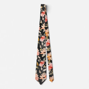 Blommönstret Svart Rosa Slips