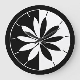 Blommönstret Svartvit cirkel Stor Klocka