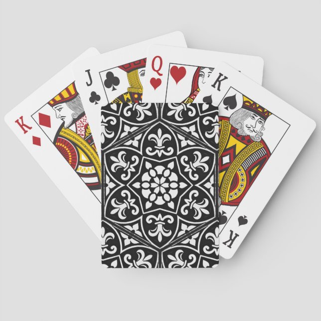 Blommönstret Svartvit fleur de lis-lodrät Casinokort (Baksidan)