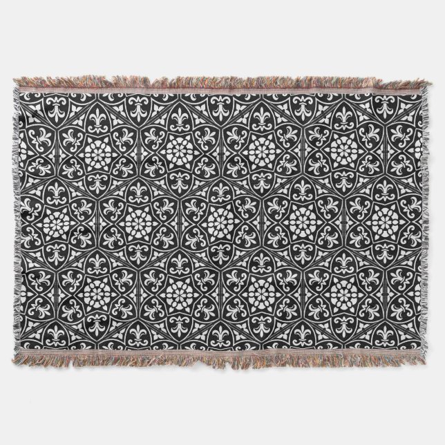Blommönstret Svartvit fleur de lis-lodrät Filt (Framsidan)