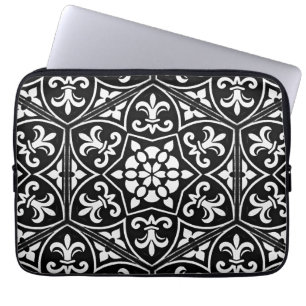 Blommönstret Svartvit fleur de lis-lodrät Laptop Fodral