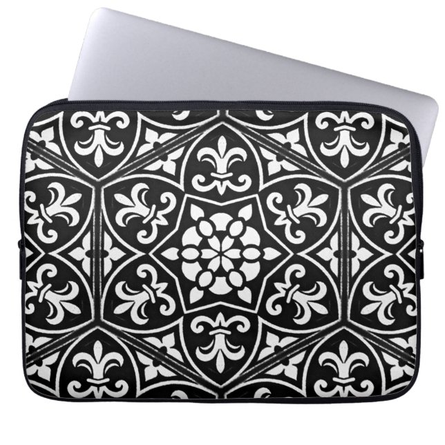 Blommönstret Svartvit fleur de lis-lodrät Laptop Fodral (Framsidan)