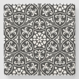 Blommönstret Svartvit fleur de lis-lodrät Stenunderlägg