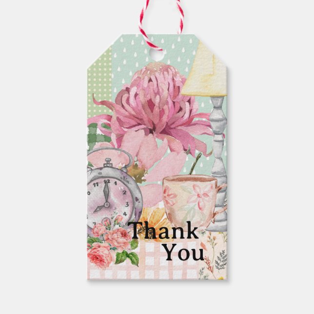 blommönstret tack sötvattenfärg presentetikett (Framsidan)