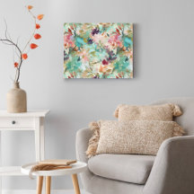 Blommönstret Teal Beige Abstrakt Painting