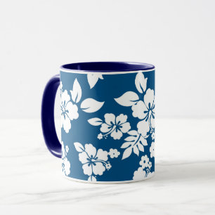 Blommönstret Teal Blue och White Hibiscus Mugg