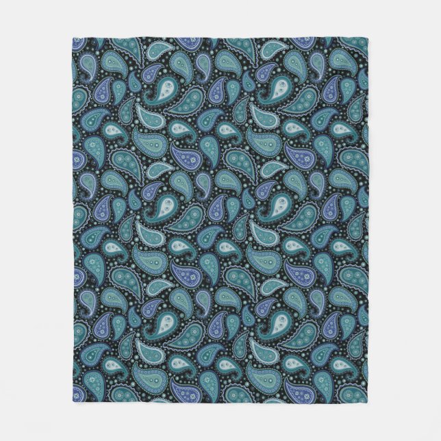 Blommönstret Teal Blue Paisley Fleecefilt (Framsidan)