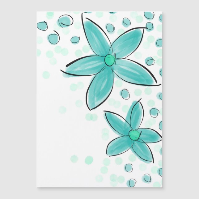 Blommönstret Teal Blue Watercolor (Framsida)