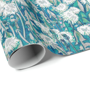 Blommönstret Teal Dandelion Bloom Summer Flowers Presentpapper