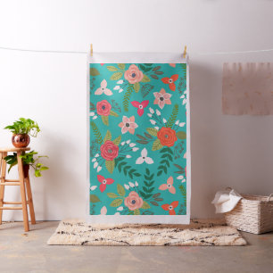 Blommönstret Teal och Coral Tyg