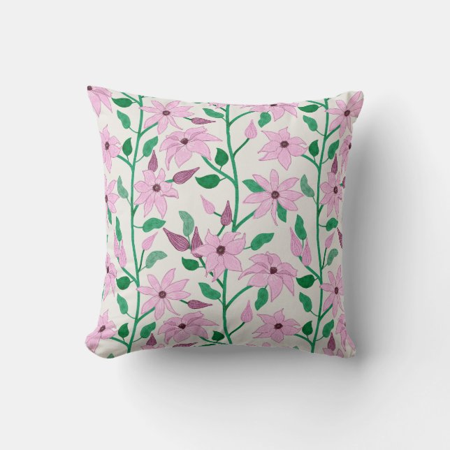 Blommönstret Trading Rosa Clematis Watercolor  Kudde (Framsida)