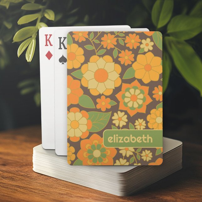 Blommönstret trendig Retro med namn-blocket Casinokort (Personalized playing cards)