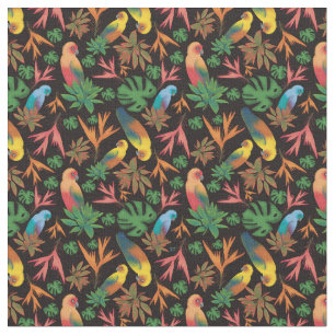 Blommönstret Tropical Birds Black Tyg