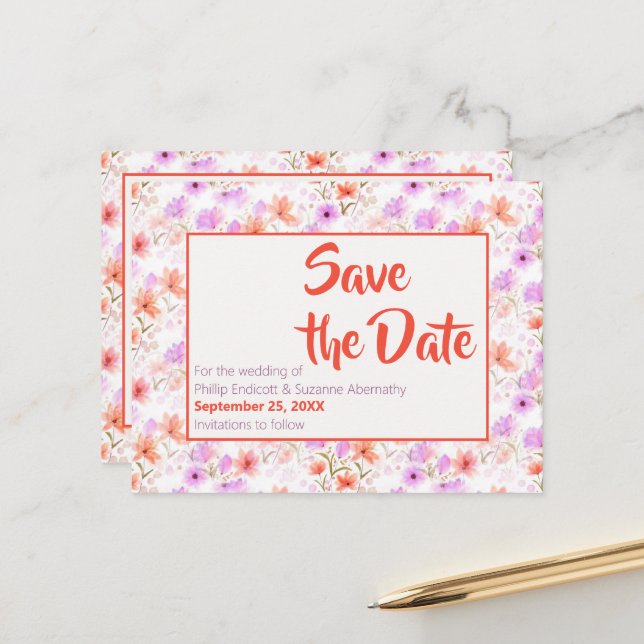 Blommönstret Tropical Mango Orange Spara datum Meddelande Vykort (Fram/Back In Situ)