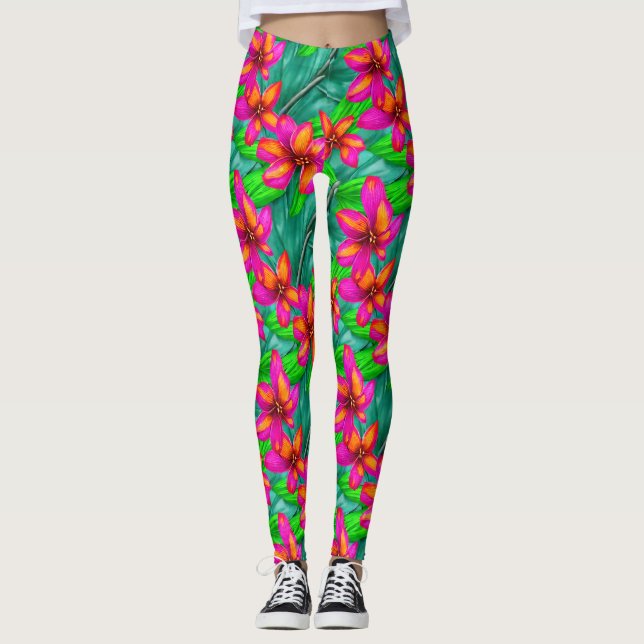 Blommönstret Tropical Paradise Leggings (Framsida)