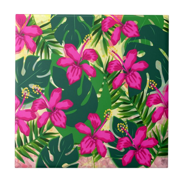Blommönstret Tropiska Hawaiianska Stil Kakelplatta (Framsidan)