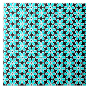 Blommönstret Turquise Blue and Black Kakelplatta