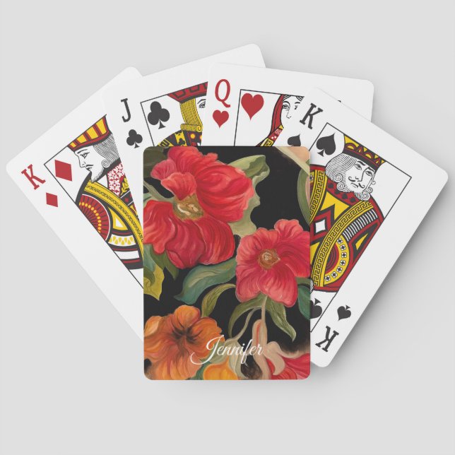 Blommönstret Uppspelning av eget namn på målat vat Casinokort (Baksidan)