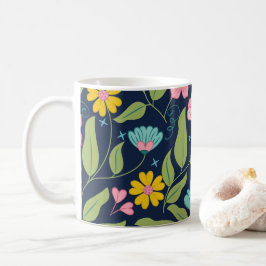 Blommönstret vår om Mörk blått frågor Kaffemugg