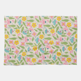 Blommönstret vår om Rosa Kökshandduk