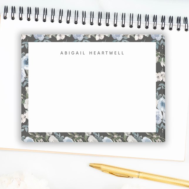 Blommönstret Vattenfärg Blue Lägg till ditt namn Post-it Block (Skapare uppladdad)