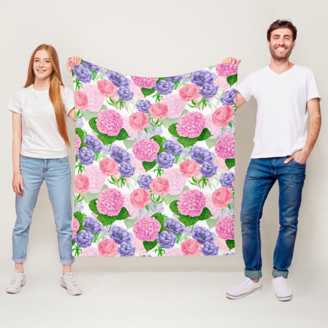 Blommönstret Vattenfärg Fleecefilt (På plats)