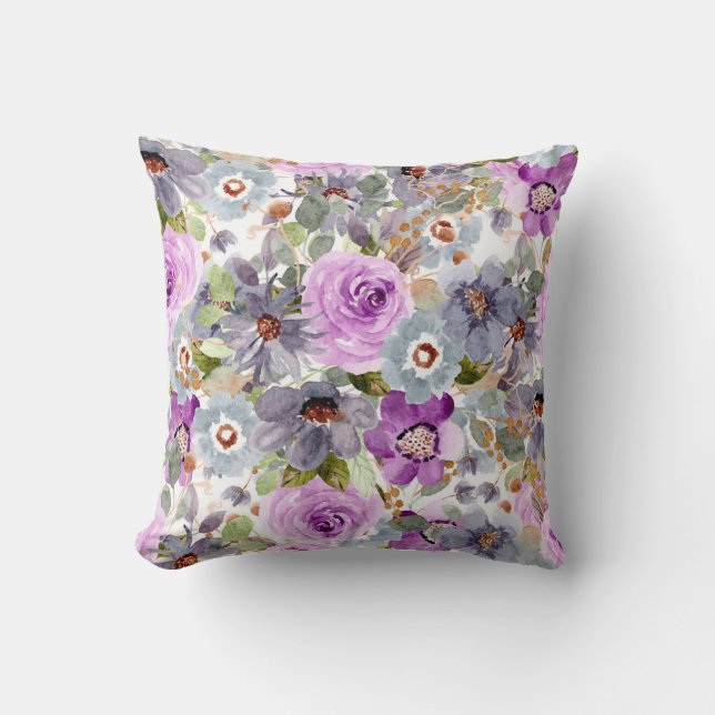 Blommönstret Vattenfärg Kudde (Framsida)