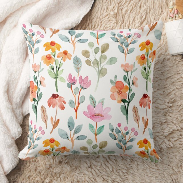 Blommönstret Vattenfärg - Rosa & Lila blommor Kudde (Filt)