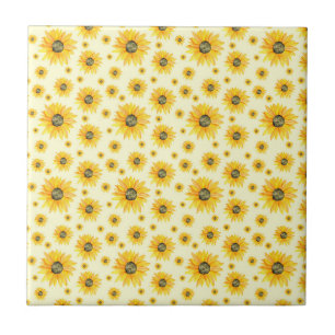 Blommönstret Vattenfärg Solblommor Kakelplatta