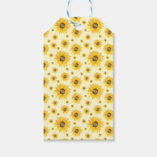 Blommönstret Vattenfärg Solblommor Presentetikett