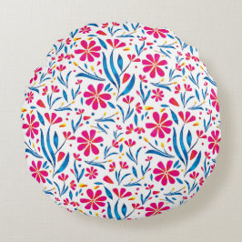 Blommönstret Vattenfärgförstärkning Rund Kudde