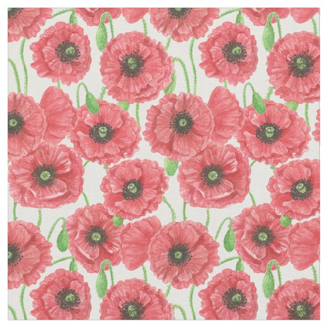 Blommönstret Vattenfärgpoppor Tyg (Närbild)
