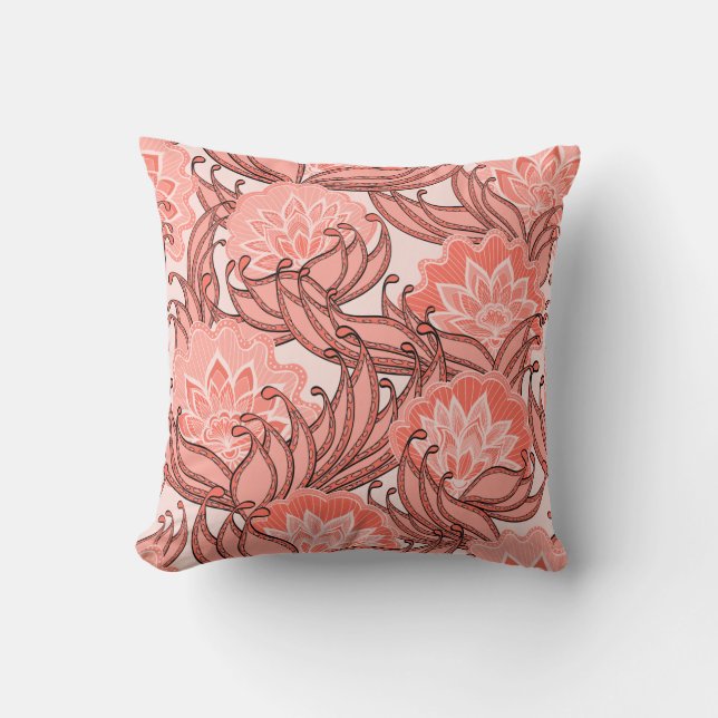 Blommönstret Vibrant Coral Kudde (Framsida)