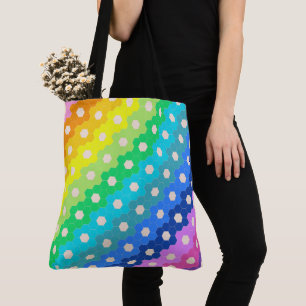 Blommönstret Vibrant Rainbow Geometric Hexagon Tygkasse