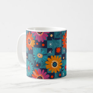 Blommönstret Vibrant Retro med rektanglar Kaffemugg