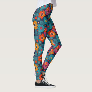 Blommönstret Vibrant Retro med rektanglar Leggings