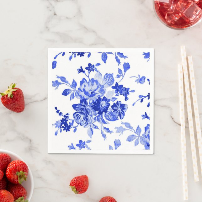 blommönstret vintage blått pappersservett (Insitu)