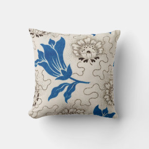Blommönstret vintage Blue och Ivory Pillow Kudde