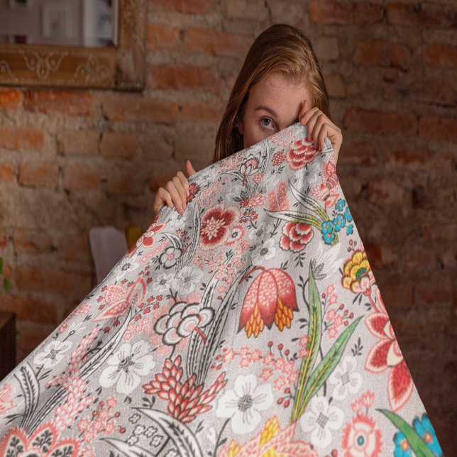 Blommönstret vintage fleecefilt (Vintage Floral Pattern Fleece Blanket)