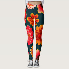 Blommönstret vintage Flowers Red Black Leggings