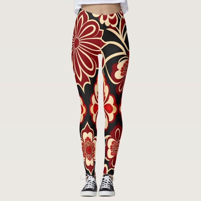 Blommönstret vintage Flowers Red Grönt Leggings (Framsida)