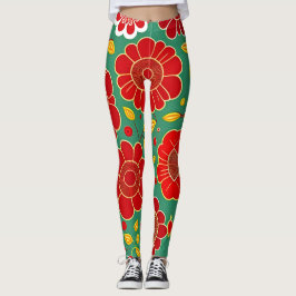 Blommönstret vintage Flowers Red Grönt Retro Leggings
