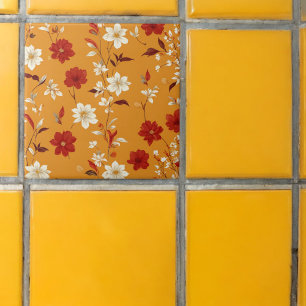 Blommönstret Vintage för orange Hösten Boho Kakelplatta