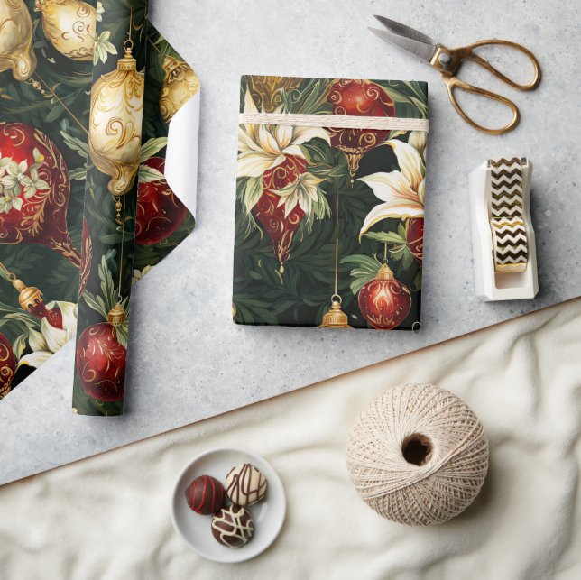 Blommönstret Vintage julfantasi Presentpapper (Hantverk)