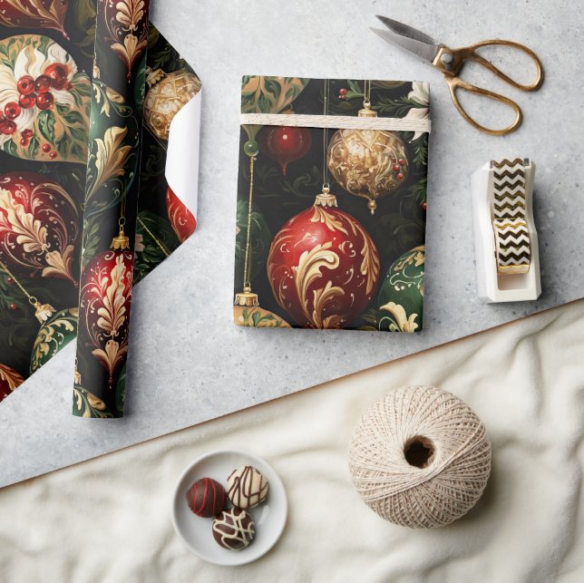 Blommönstret Vintage julfantasi Presentpapper (Hantverk)