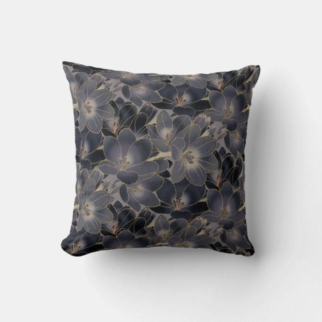 Blommönstret vintage, marint blått och rökt Grått Kudde (Framsida)