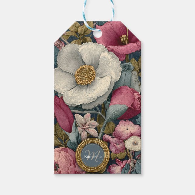 Blommönstret vintage med eget namn presentetikett (Framsidan)